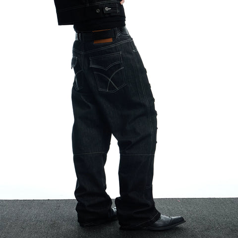 DND4DES Street Palace Style Subculture Punk Heavy Industry Design Sense Original Cow Straight Tube Micro Pull denim jeans