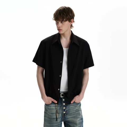 A PUEE American retro shoulder style short sleeved shirt cleanfit silhouette deconstruction loose short shirt trend