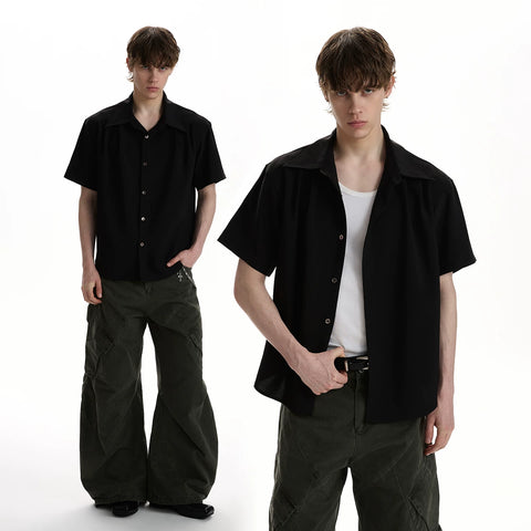 A PUEE classic minimalist deconstructive cut short sleeved shirt cleanfit, high-end casual versatile shoulder shirt