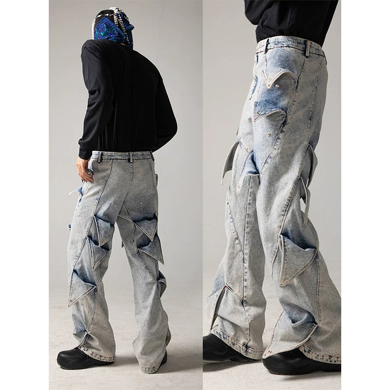 DND4DES deconstructs washed denim jeans with a sense of niche design, retro snow flower washing technology, youth trend pants
