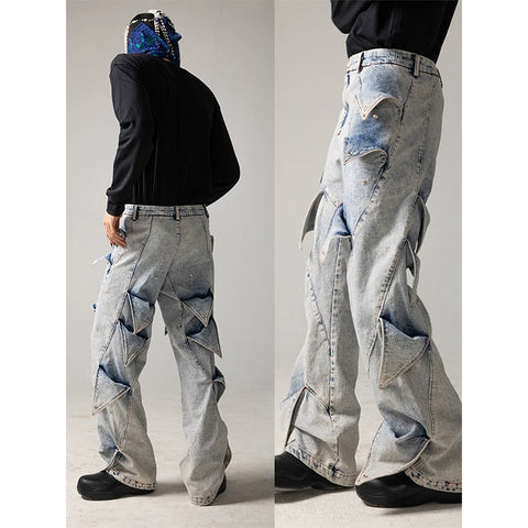 DND4DES deconstructs washed denim jeans with a sense of niche design, retro snow flower washing technology, youth trend pants