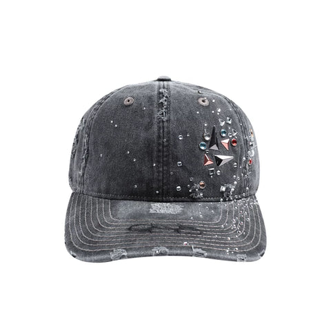 DND4DES washed denim baseball cap, American style big head circumference, wide brim, heavy-duty damage hardware, rhinestone duckbill cap