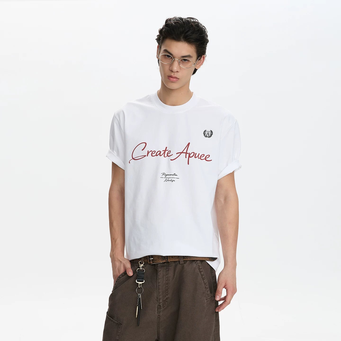 A PUEE Retro American Classic Letter Slogan Printed Short Sleeve T-shirt for Men and Women Commuting Loose Versatile Top Summer