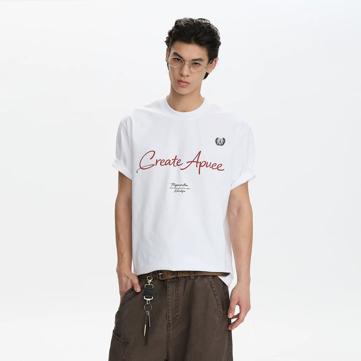 A PUEE Retro American Classic Letter Slogan Printed Short Sleeve T-shirt for Men and Women Commuting Loose Versatile Top Summer