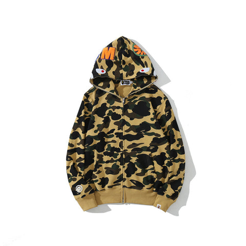 Cross border foreign trade wholesale new shark camouflage hooded cardigan zipper looped fleece men's and women's hoodie jacket trendy (6)