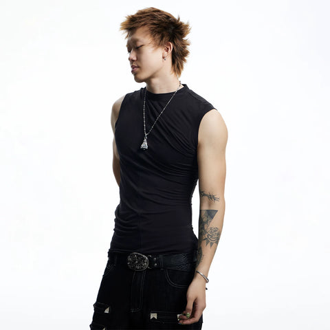 DND4DES American street style sleeveless vest with elastic slim fit printed American base top