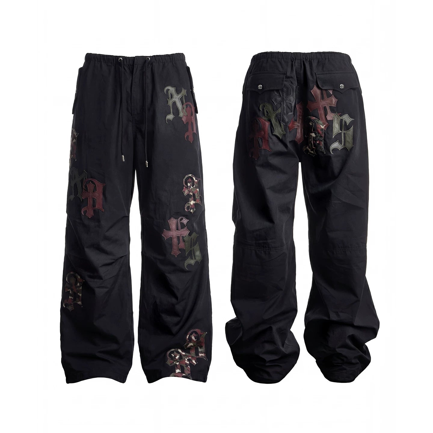 DND4DES American hip-hop street cross leather wide leg casual sports paratrooper pants loose straight leg pants