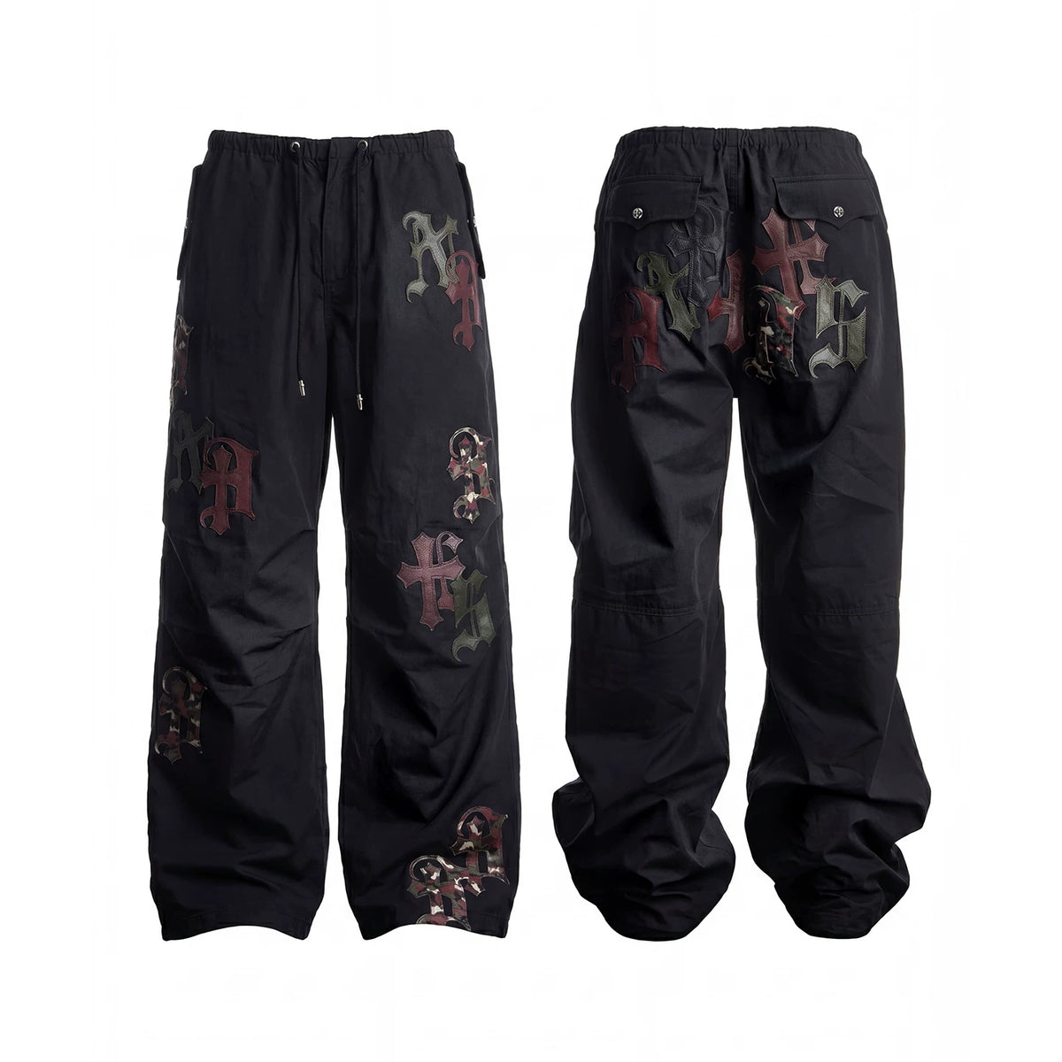 DND4DES American hip-hop street cross leather wide leg casual sports paratrooper pants loose straight leg pants
