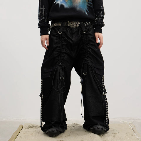 DND4DES original deconstruction design, ium Reebok pants with adjustable pleats, strap pockets, workwear jeans