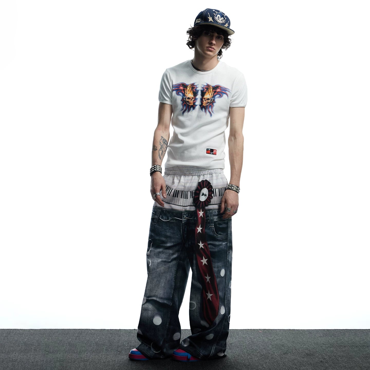 DND4DES original American polka dot 3D printed tie casual design baggy silhouette casual knitted pants