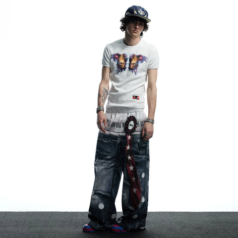 DND4DES original American polka dot 3D printed tie casual design baggy silhouette casual knitted pants