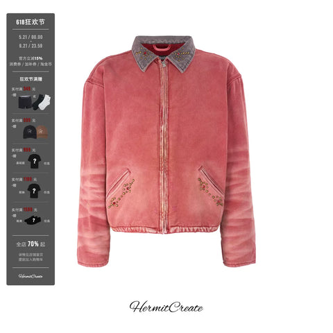 HC/HermitCreate washed rivet jacket made of old J97 fleece lining, street trend, autumn and winter thick style