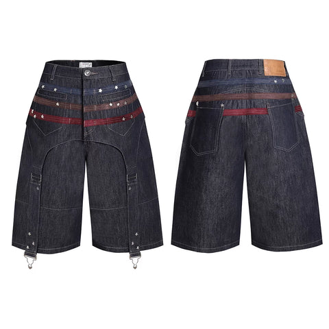 Sun Ensheng Luzhuo Same Style DND4DES Star Suede Splicing Danning Original Cow Seven Point Shorts Cowboy Mid Pants
