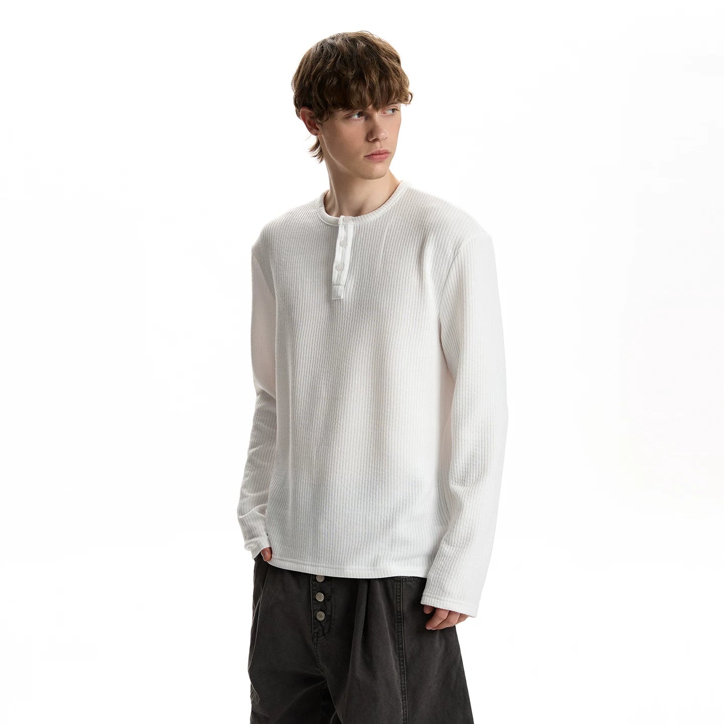 A PUEE retro casual Henry collar long sleeved T-shirt cleanfit spring high-end feeling old money top base shirt