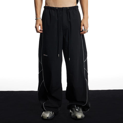 DND4DES American street high-end reflective strip wide leg paratrooper pants commuting black loose sports pants