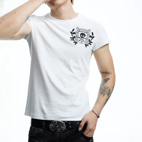 DND4DES Dark Style Skull Printed Shoulder T-shirt American Street Slimming Top