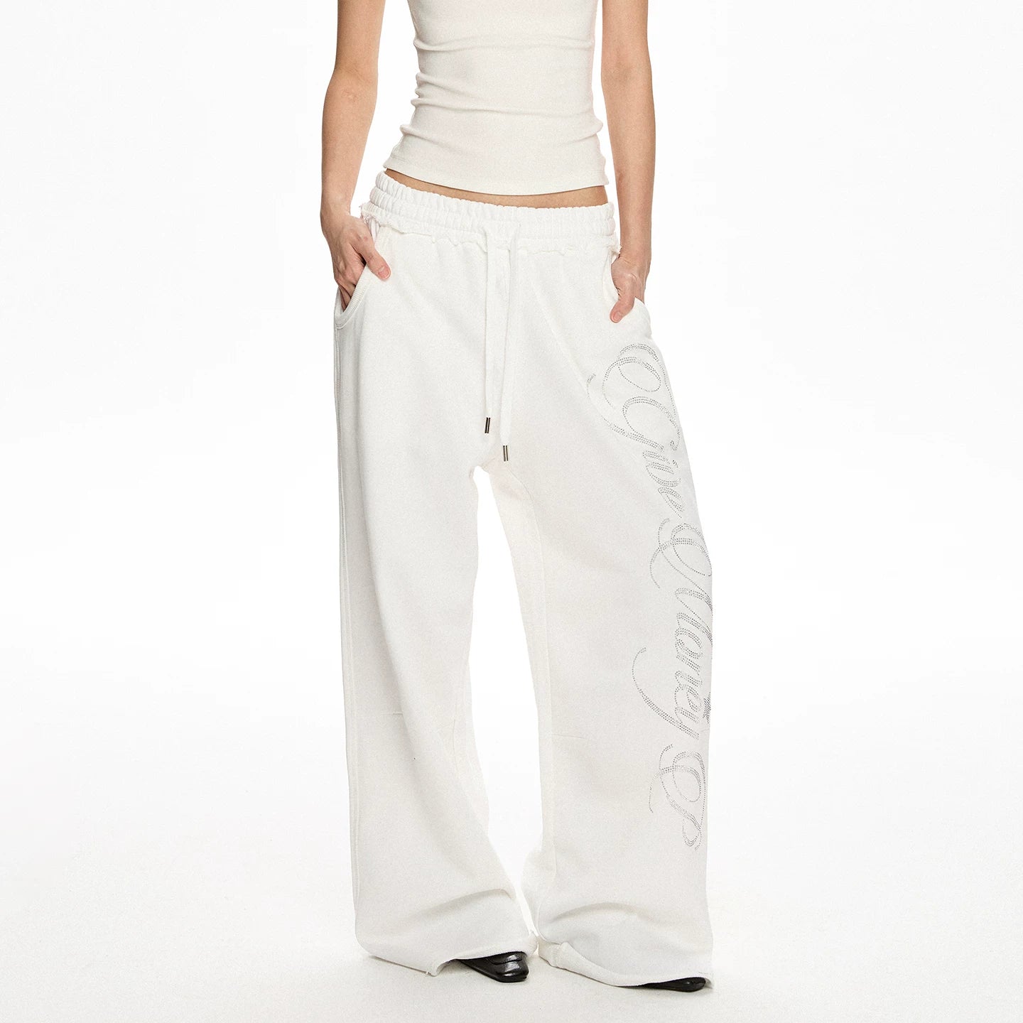 A PUEE American retro letter hot diamond drawstring sweatpants for men and women, casual loose sports, street dance, cool casual pants