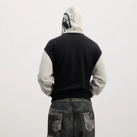 DND4DES American acid font rock portrait print splicing contrasting color Boxy short and wide hooded sweatshirt jacket
