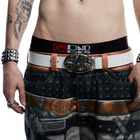 DND4DES Mu Zhicheng's same retro honeysuckle pattern buckle head carved heavy industry head layer cowhide leather belt waist belt
