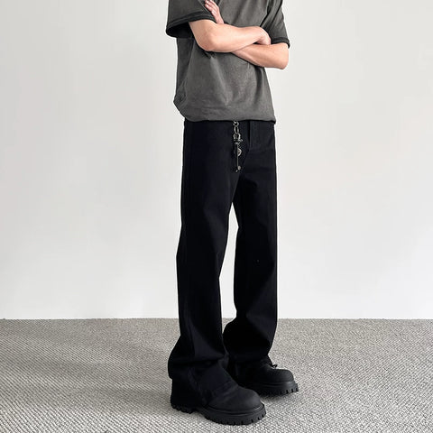 APUEE American High Street Cleanfit Solid Color Black Casual Pants Trendy Straight Tube Look Slim and Micro Pull Vibe Style Pants