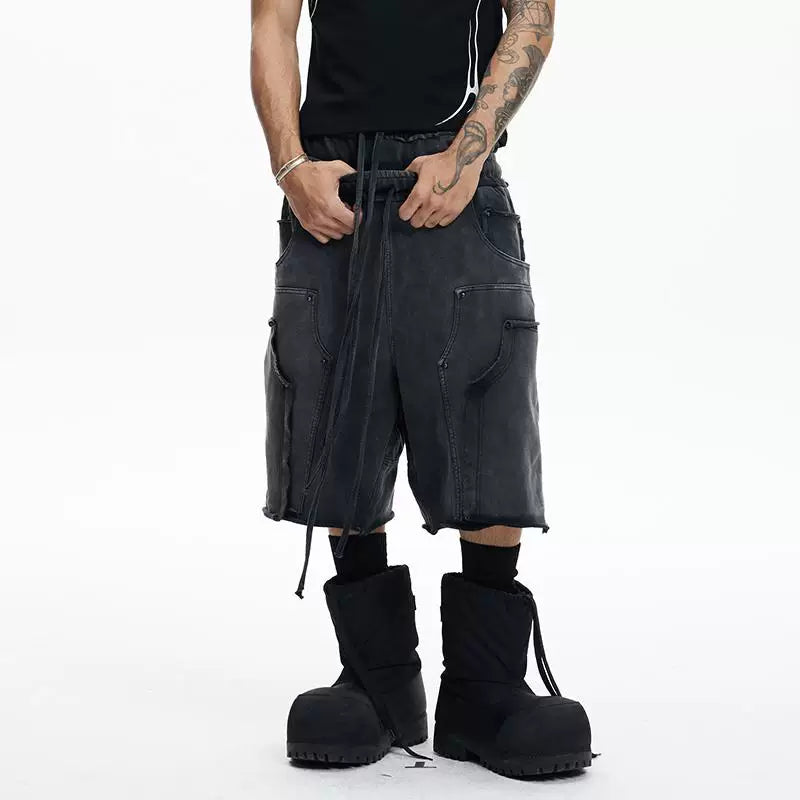DND4DES original design deconstruction double waisted washed distressed cropped pants 340g pure cotton shorts loose sweatpants