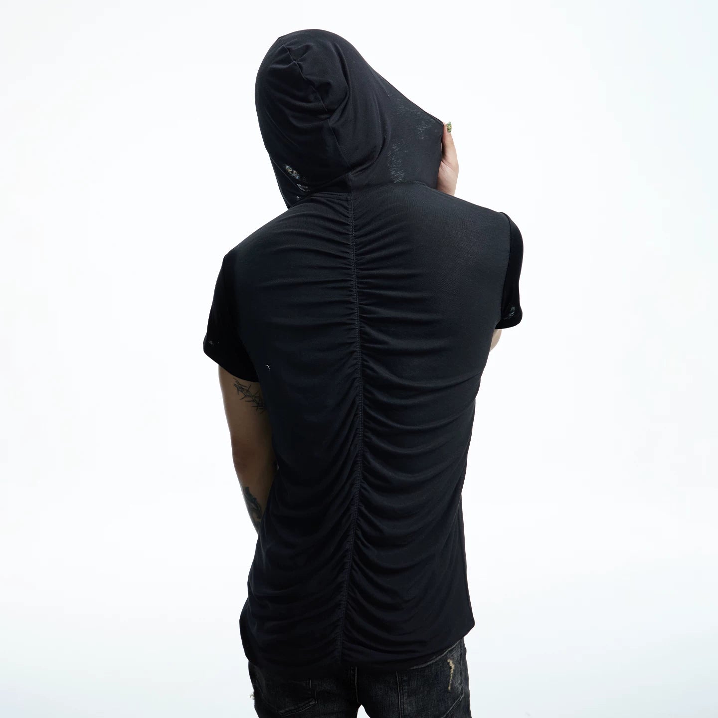 DND4DES niche design hooded T-shirt pleated design niche wool blend short sleeved shirt