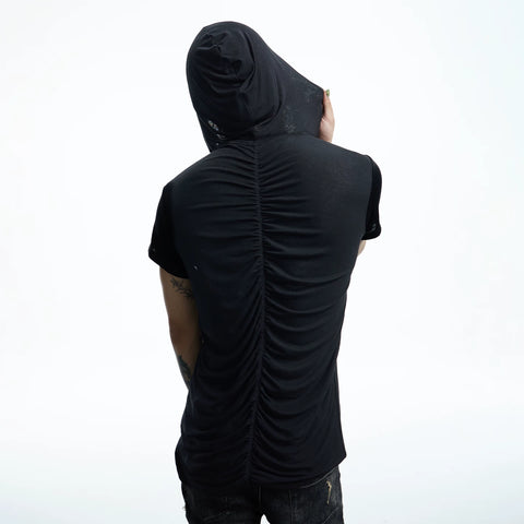 DND4DES niche design hooded T-shirt pleated design niche wool blend short sleeved shirt