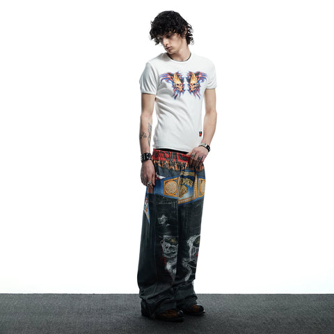 DND4DES American Street Hip Hop Short Sleeve Tight Elastic Skull Print Slimming Bottom Thread T-shirt