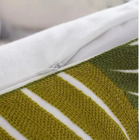 Waves of Green Embroidered Pillow Cover