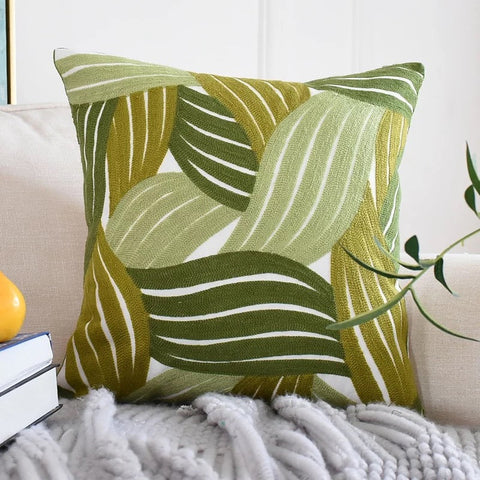 Waves of Green Embroidered Pillow Cover