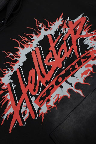 Dark Street‑Style Back Flame Graphic Oversized Hooded Sweatshirt