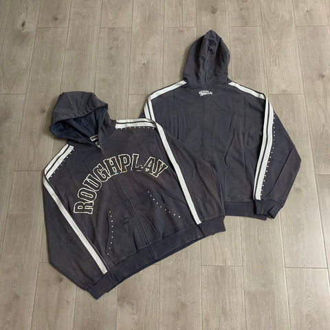 Rough Play Rhinestone Zip Hoodie Grey