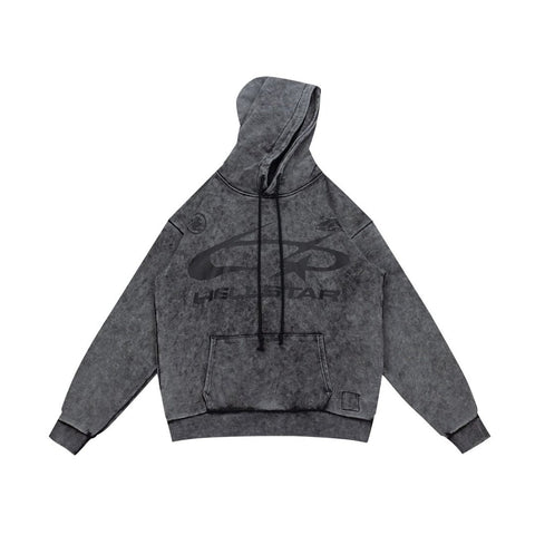 Street Style Distressed Wash Graphic Full Zip Hooded Jacket