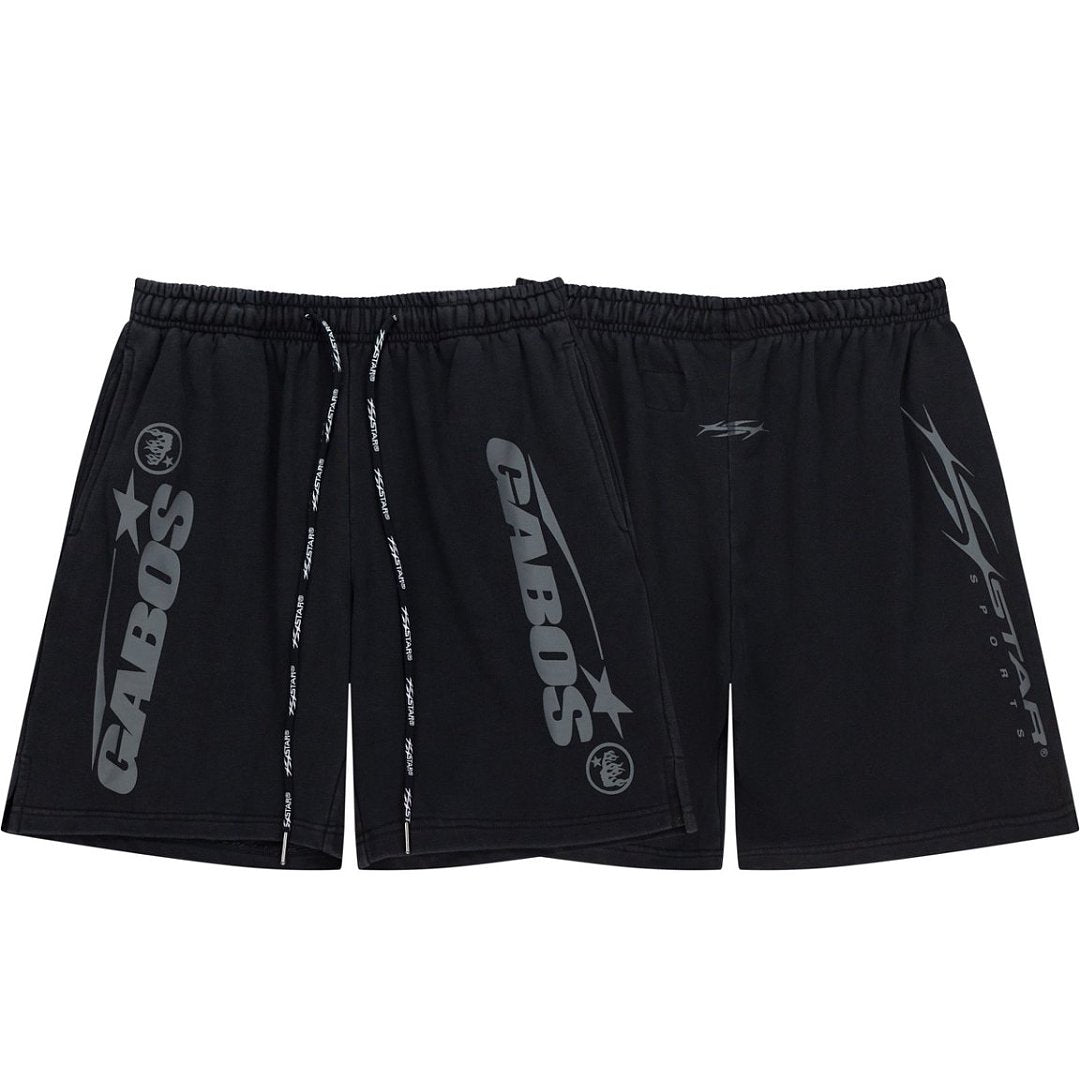 Black Side Letter Graphic Drawstring Loose Street‑Wear Shorts