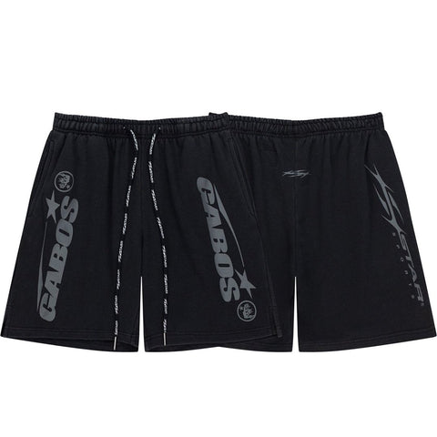 Black Side Letter Graphic Drawstring Loose Street‑Wear Shorts