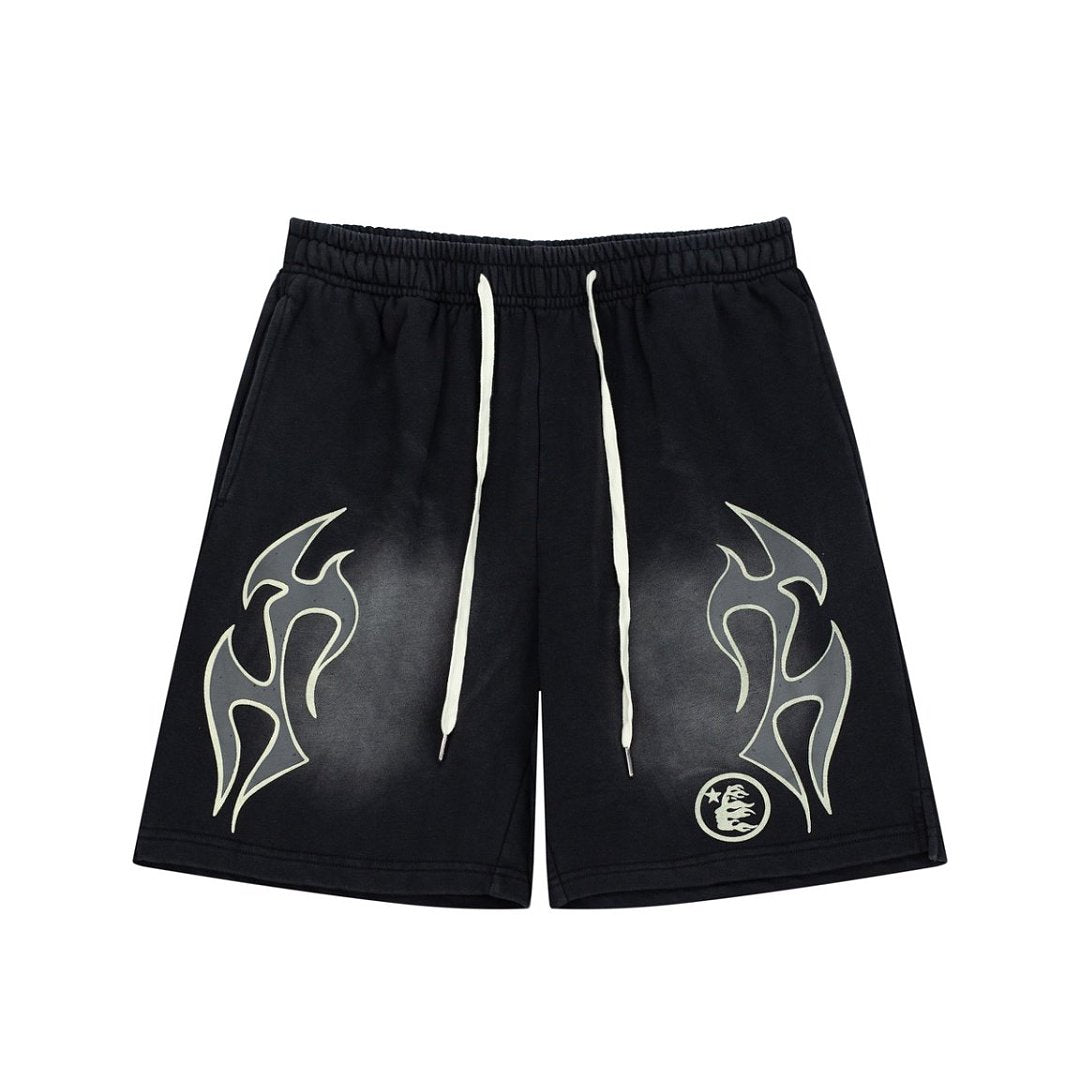 Retro Distressed Flame Graphic Casual Summer Street Shorts