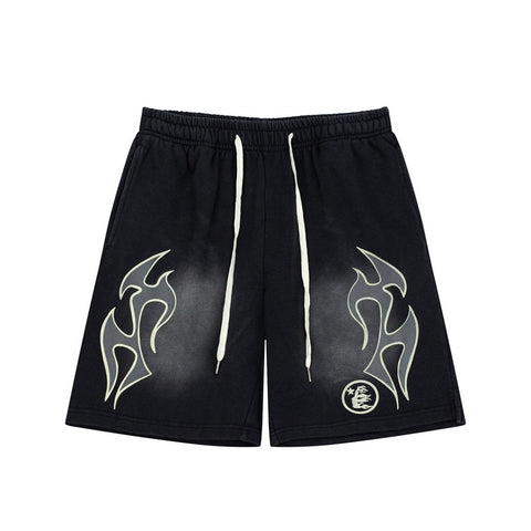 Retro Distressed Flame Graphic Casual Summer Street Shorts
