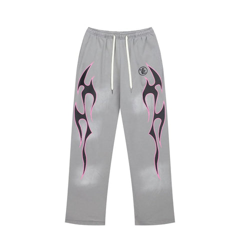 Y2K Street Elastic Drawstring Waist Wide‑Leg Graphic Casual Sweatpants