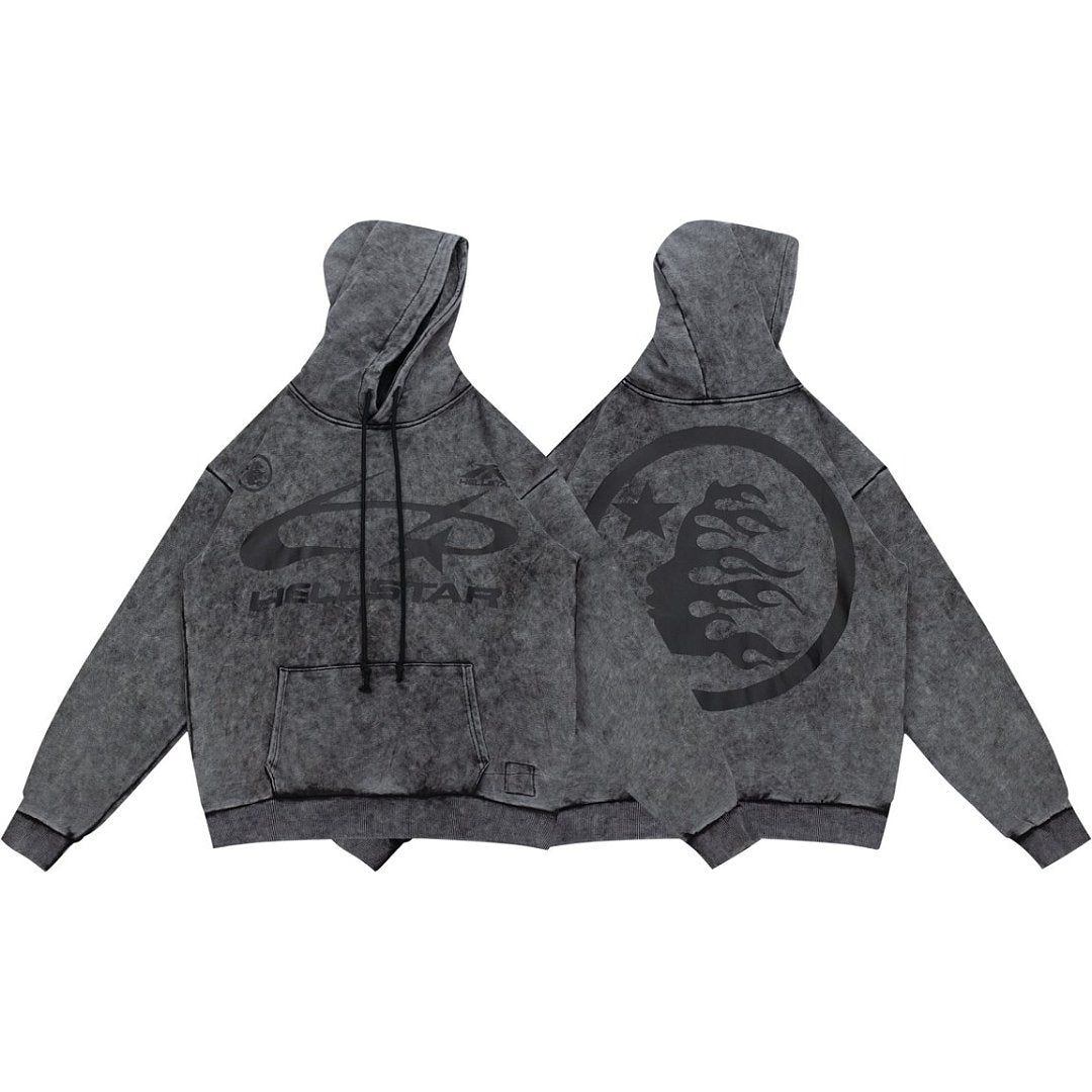 Street Style Distressed Wash Graphic Full Zip Hooded Jacket