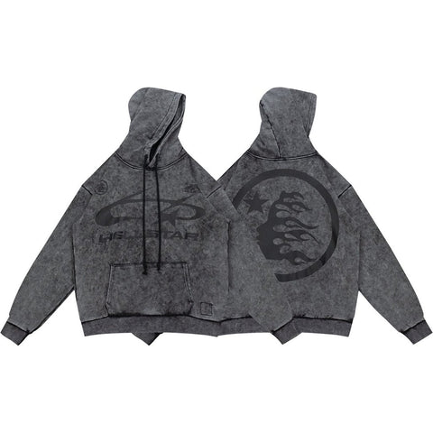 Street Style Distressed Wash Graphic Full Zip Hooded Jacket