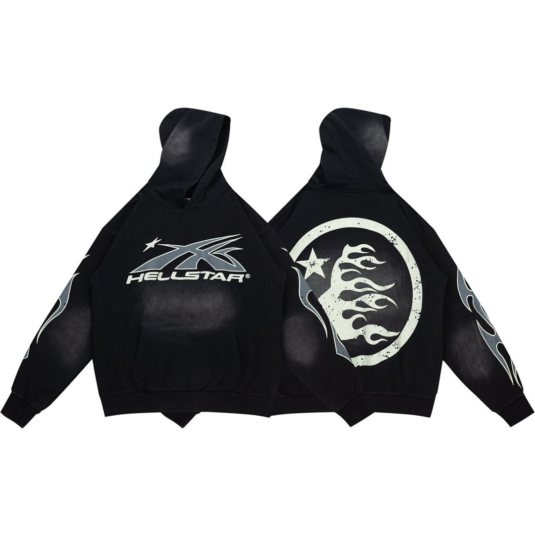 Dark Street‑Style Back Logo Graphic Oversized Hooded Sweatshirt