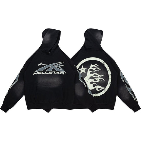 Dark Street‑Style Back Logo Graphic Oversized Hooded Sweatshirt