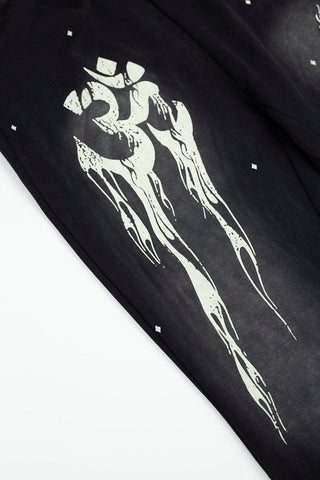 Street Style Skull Letter Print Elastic Waist Flared Pants